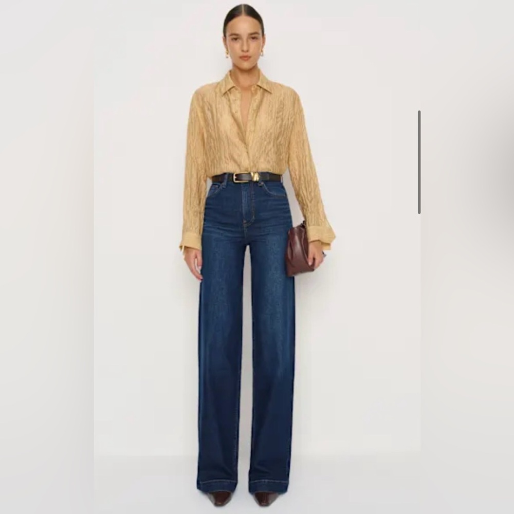 Reformation Bex Super Stretch High Rise Wide Leg Long Jeans Blue - Size 28L